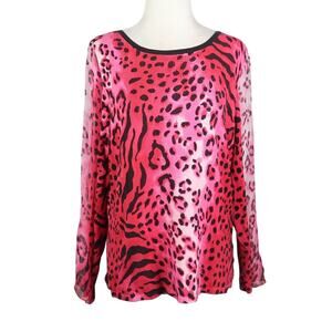 Vintage Y2K Sweater Works Pink Leopard Print Silk Knit Sweater XL